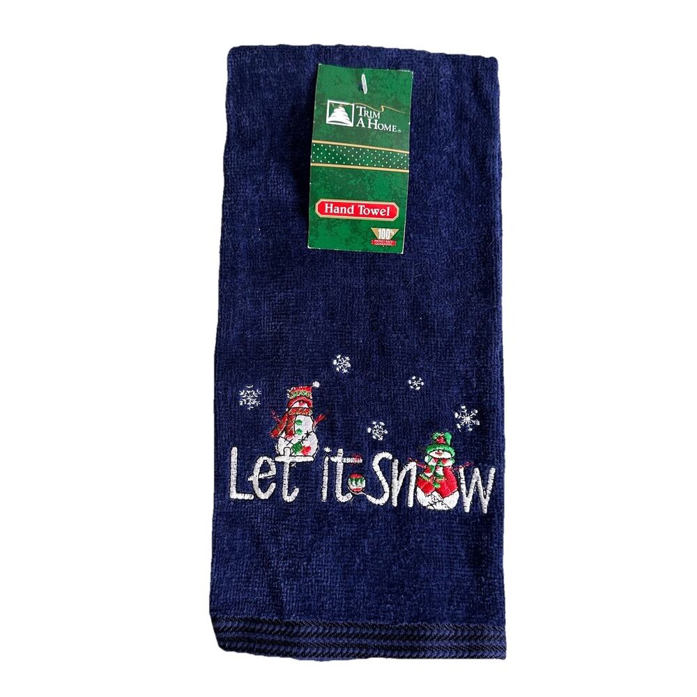 Vintage Trim A Home Christmas Snowman Hand Towel Let It Snow Embroidered